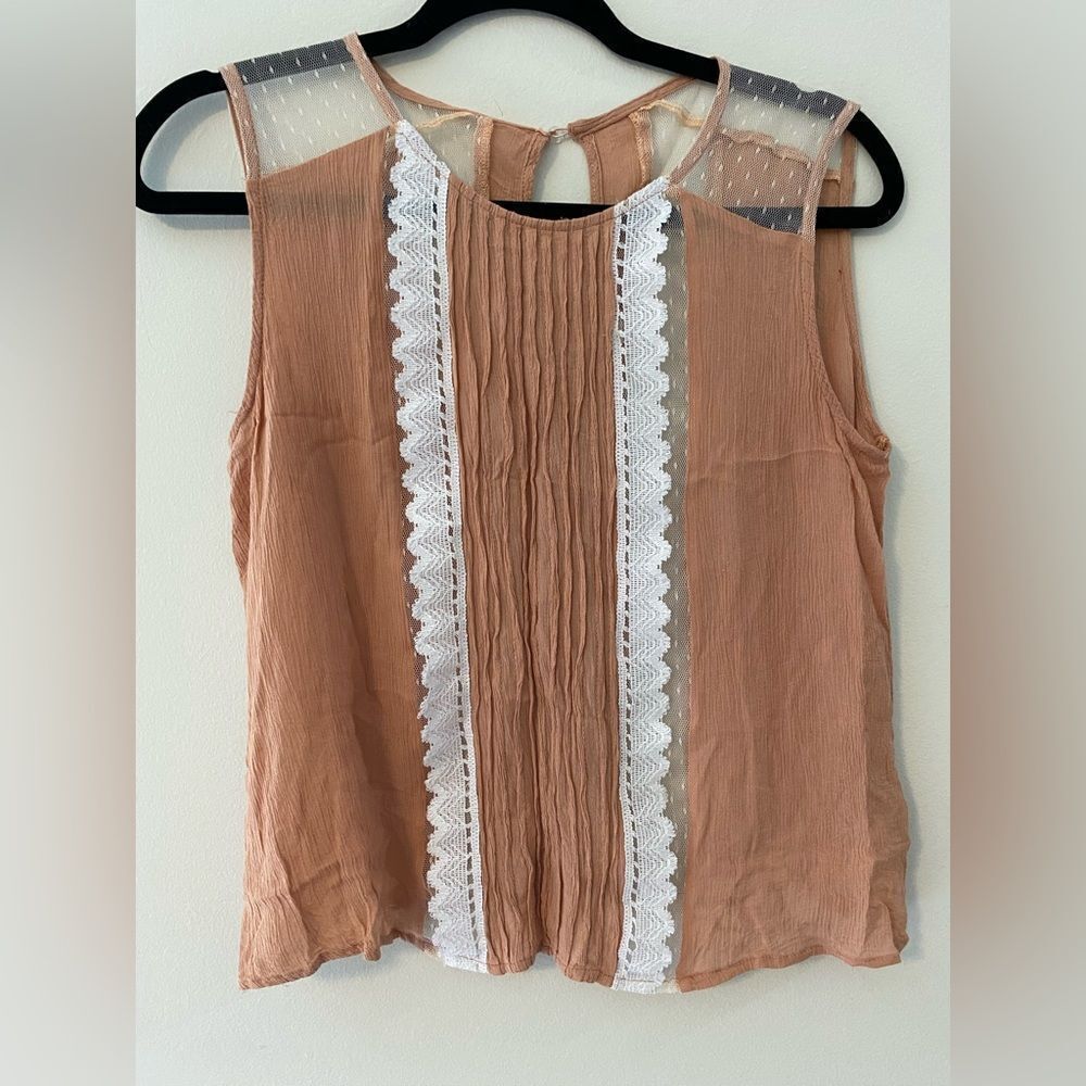 Endless Rose Blush Tan Lace-Trim Sleeveless Top